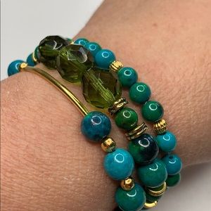 Set of 3 beaded stretch bracelets.  (B02)